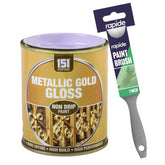 Metallic Gold Gloss Non-Drip Paint 300ml With 1" Paint Brush Tin Paint